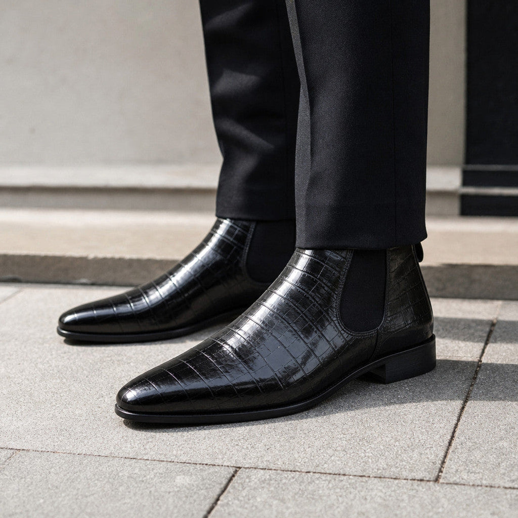Luxton | Chelsea Boot Croc Embossed Leather in Black – Premium Editorial