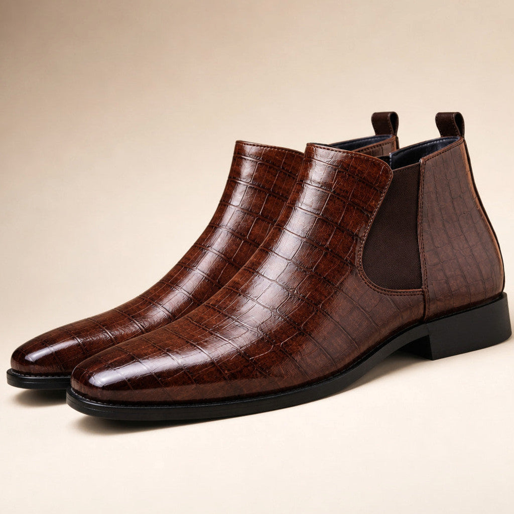 Luxton | Chelsea Boot Croc Embossed Leather Dark Brown – Product Photo