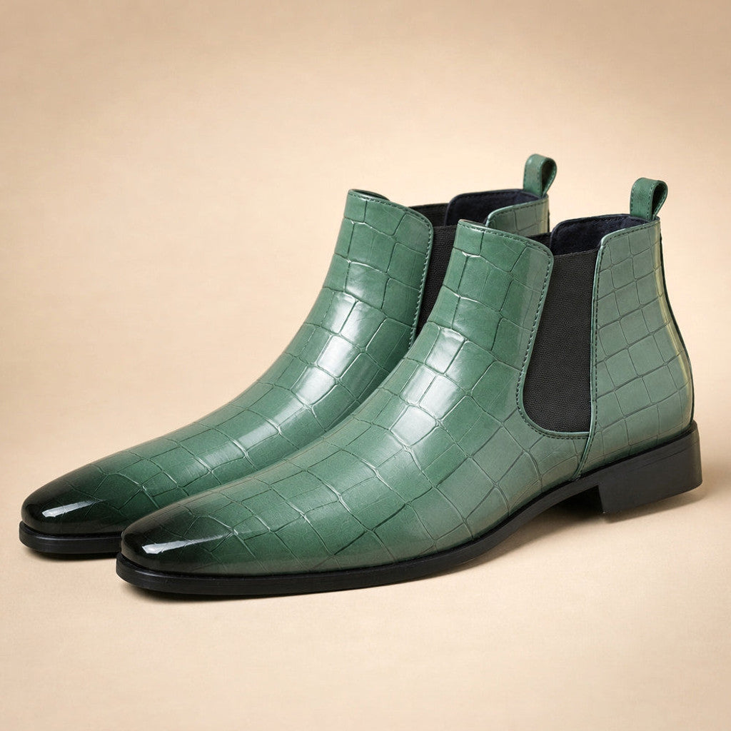 Luxton | Chelsea Boot Croc Embossed Leather Sage Green – Product Photo