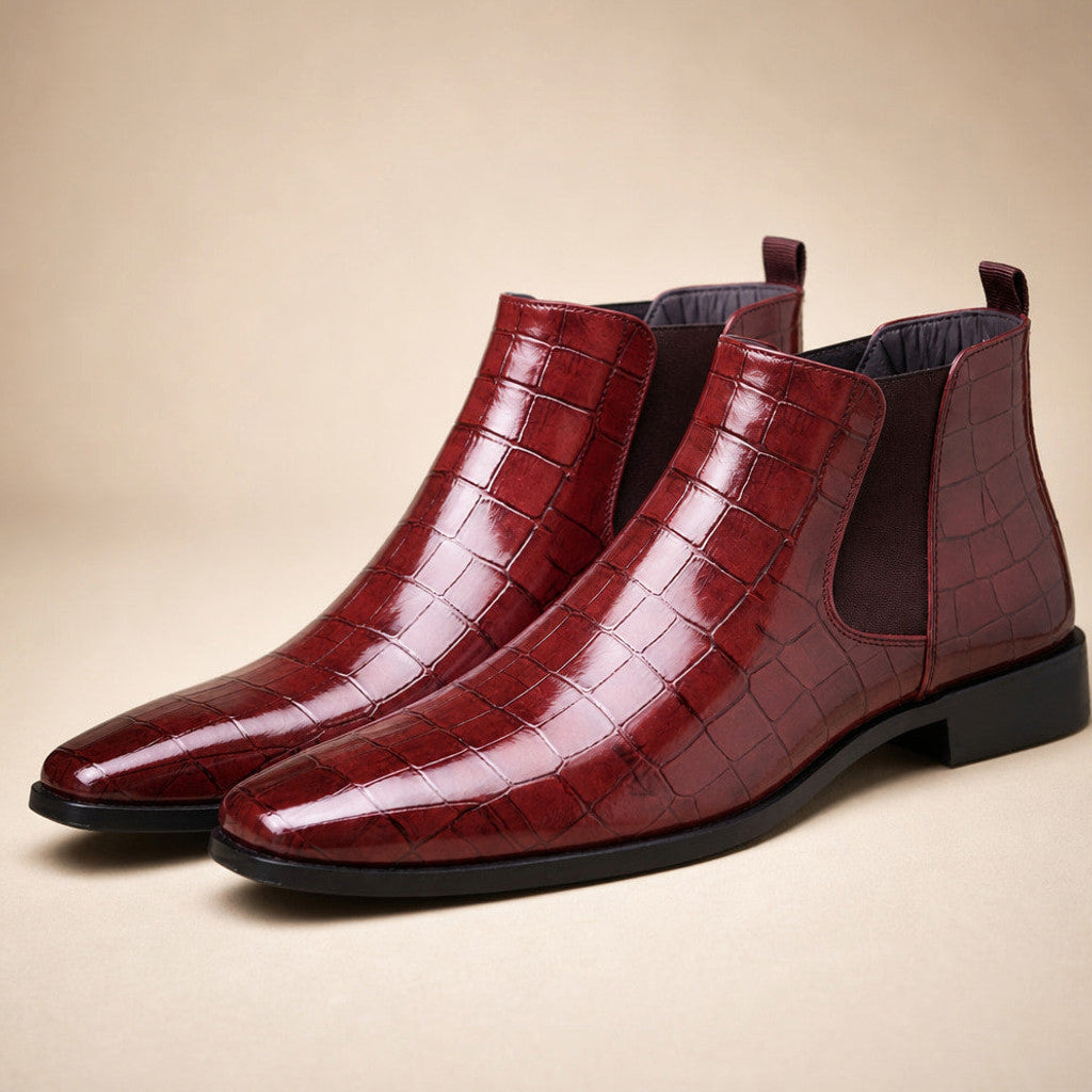 Luxton | Chelsea Boot Croc Embossed Leather Wine Red – Product Photo
