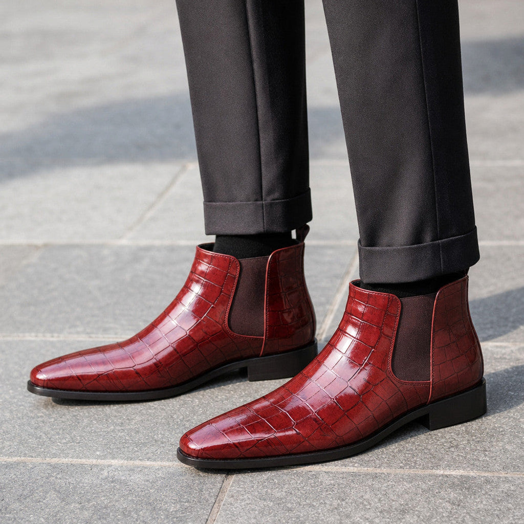Luxton | Chelsea Boot Croc Embossed Leather in Wine Red – Premium Editorial