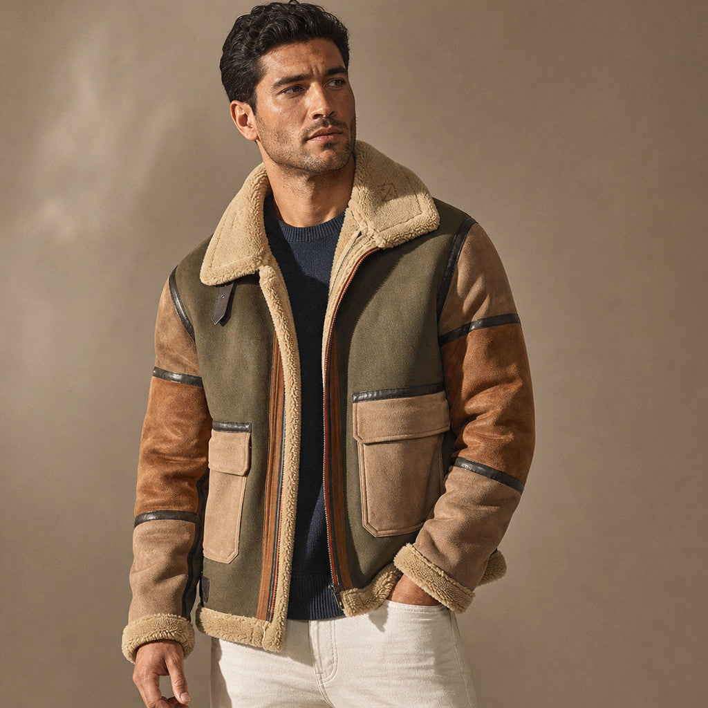 Lyndon | Aviator Jacket Shearling Lined Brown – Side Angle View