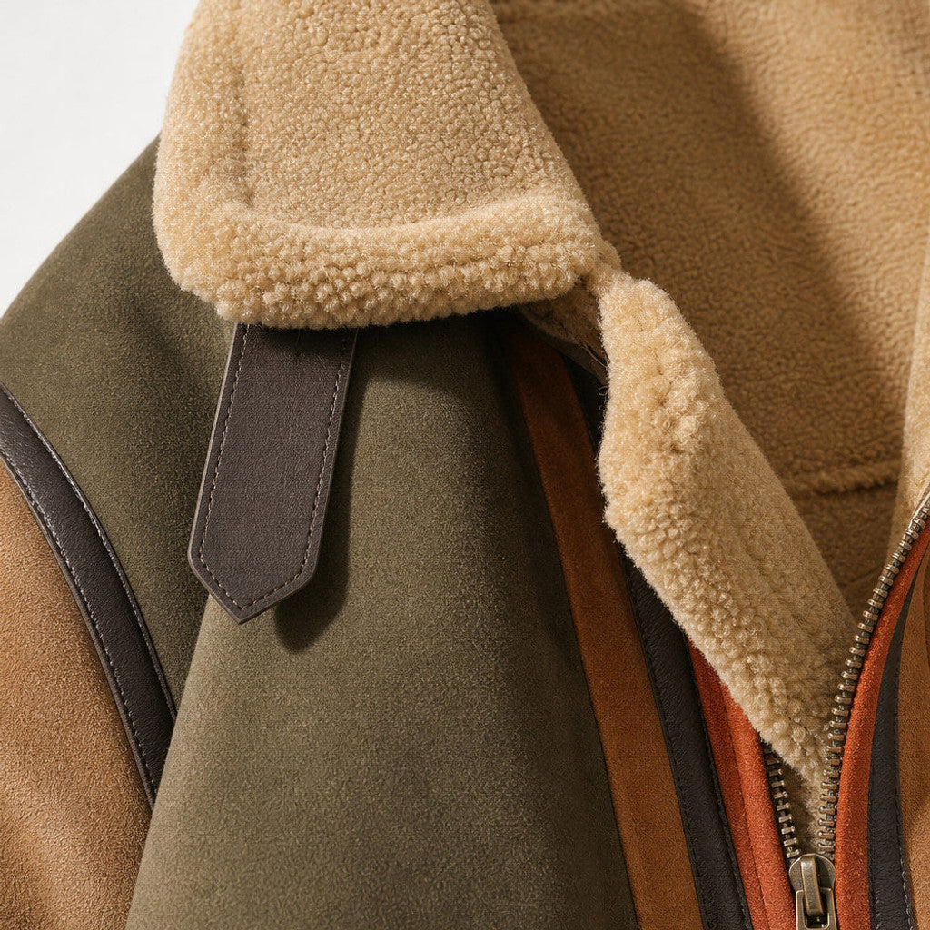 Lyndon | Aviator Jacket Shearling Lined Brown – Fabric and Detail Close-Up