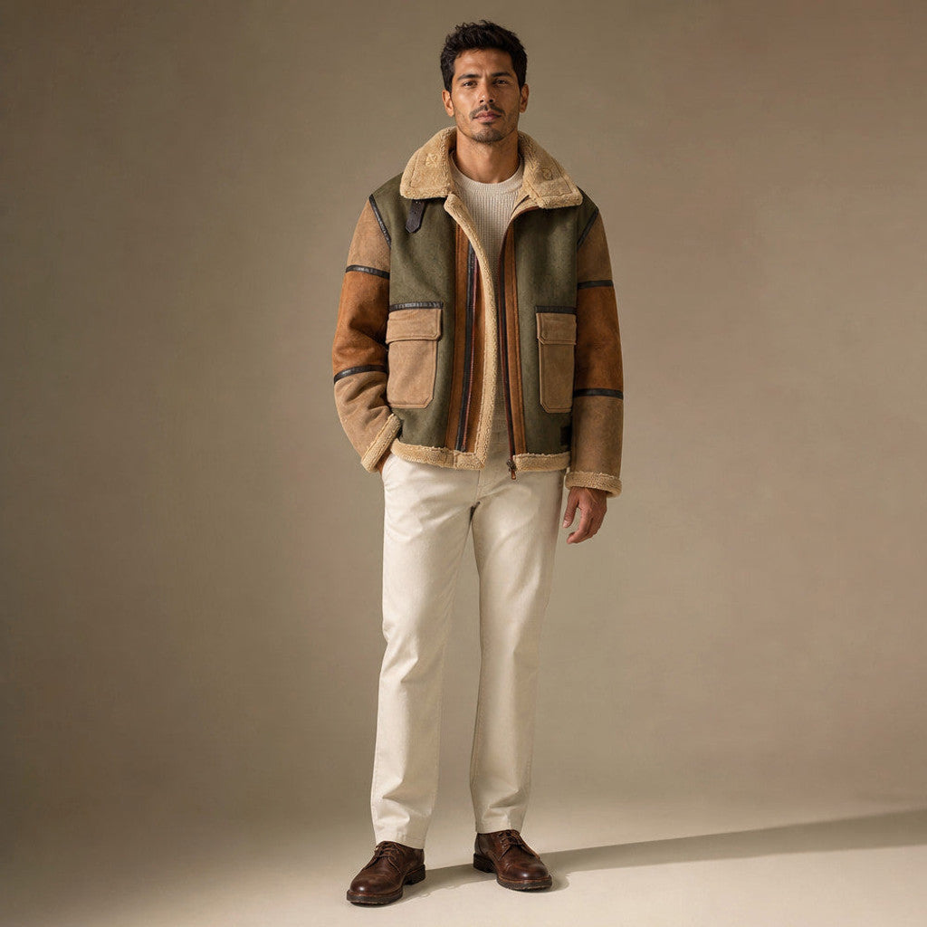 Lyndon | Aviator Jacket Shearling Lined Brown – Full Look