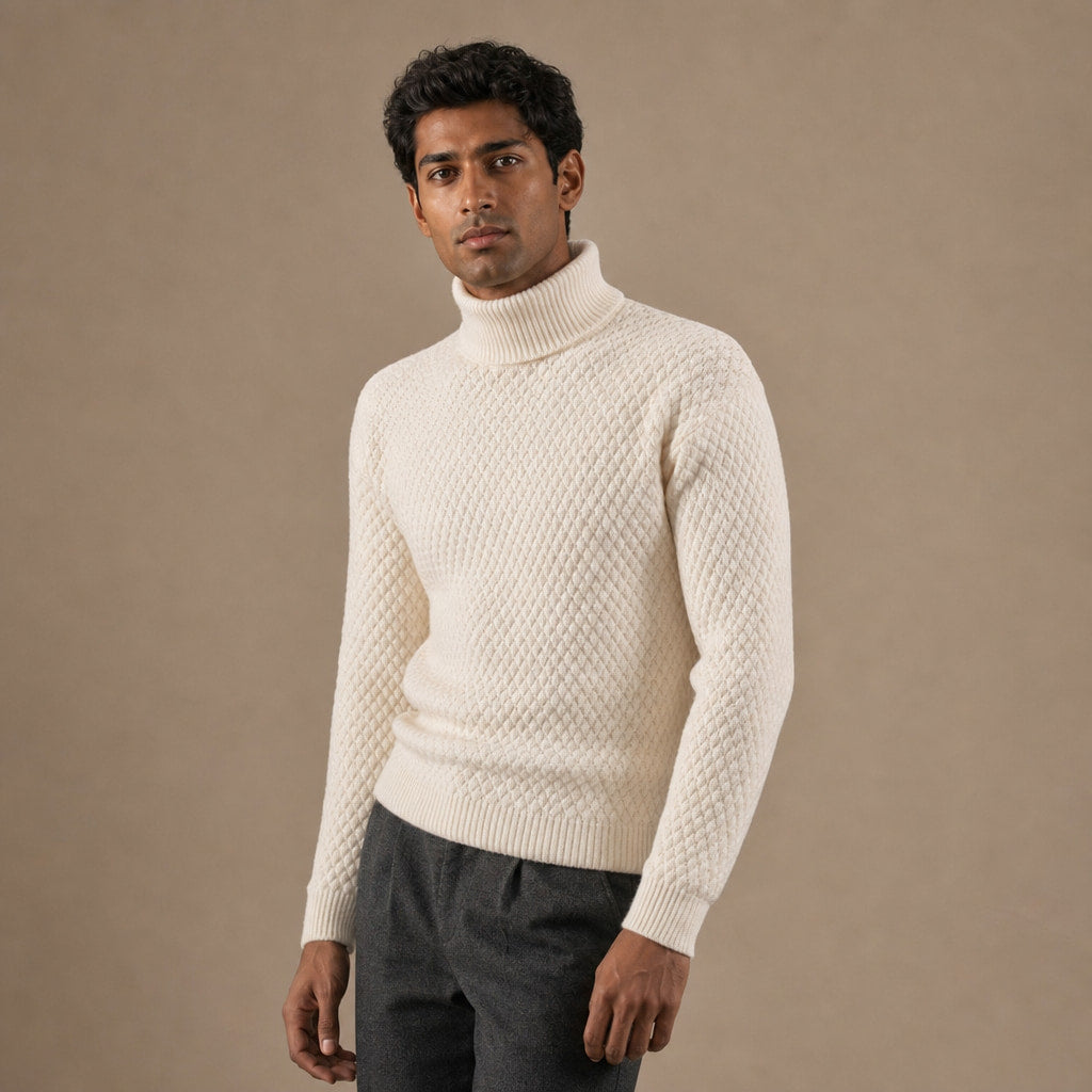 Turtleneck Sweater Slim Fit Beige – Side Angle View
