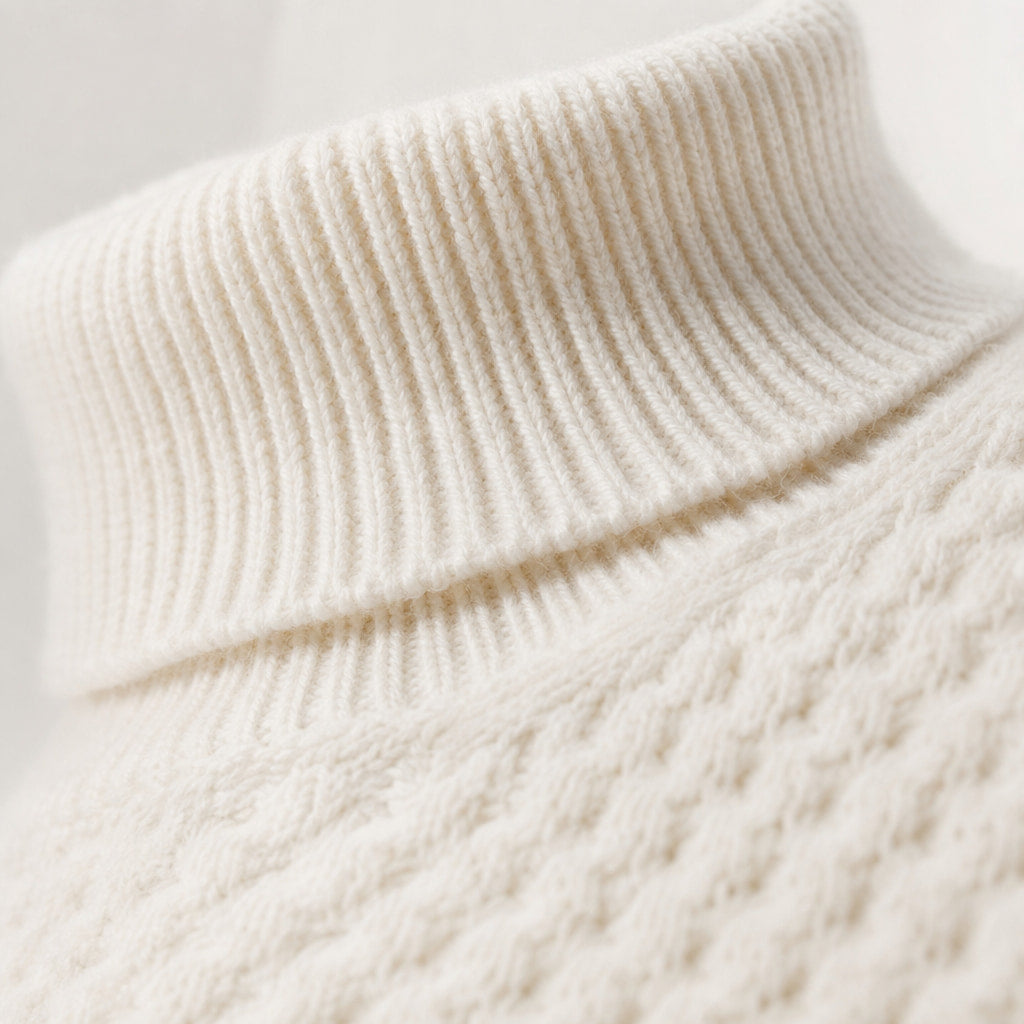 Turtleneck Sweater Slim Fit Beige – Fabric and Detail Close-Up
