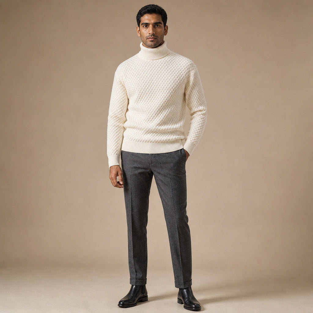 Turtleneck Sweater Slim Fit Beige – Full Look