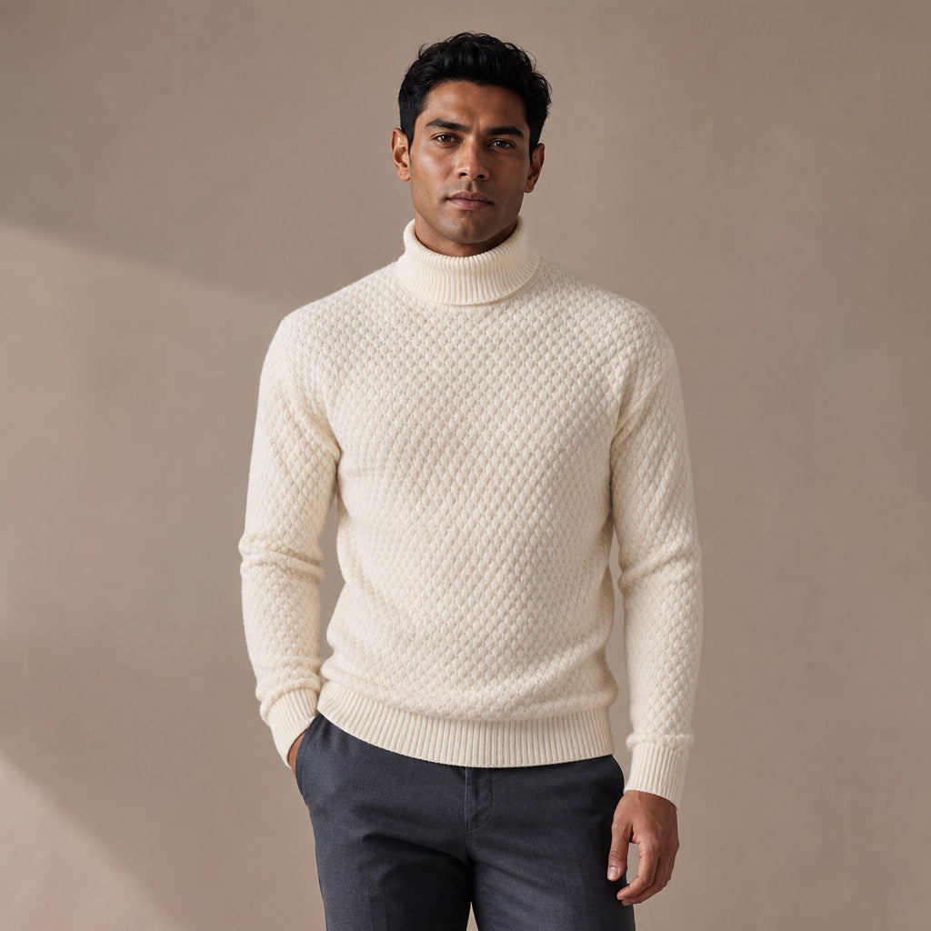 Turtleneck Sweater Slim Fit in Beige – Tomosino Premium Menswear