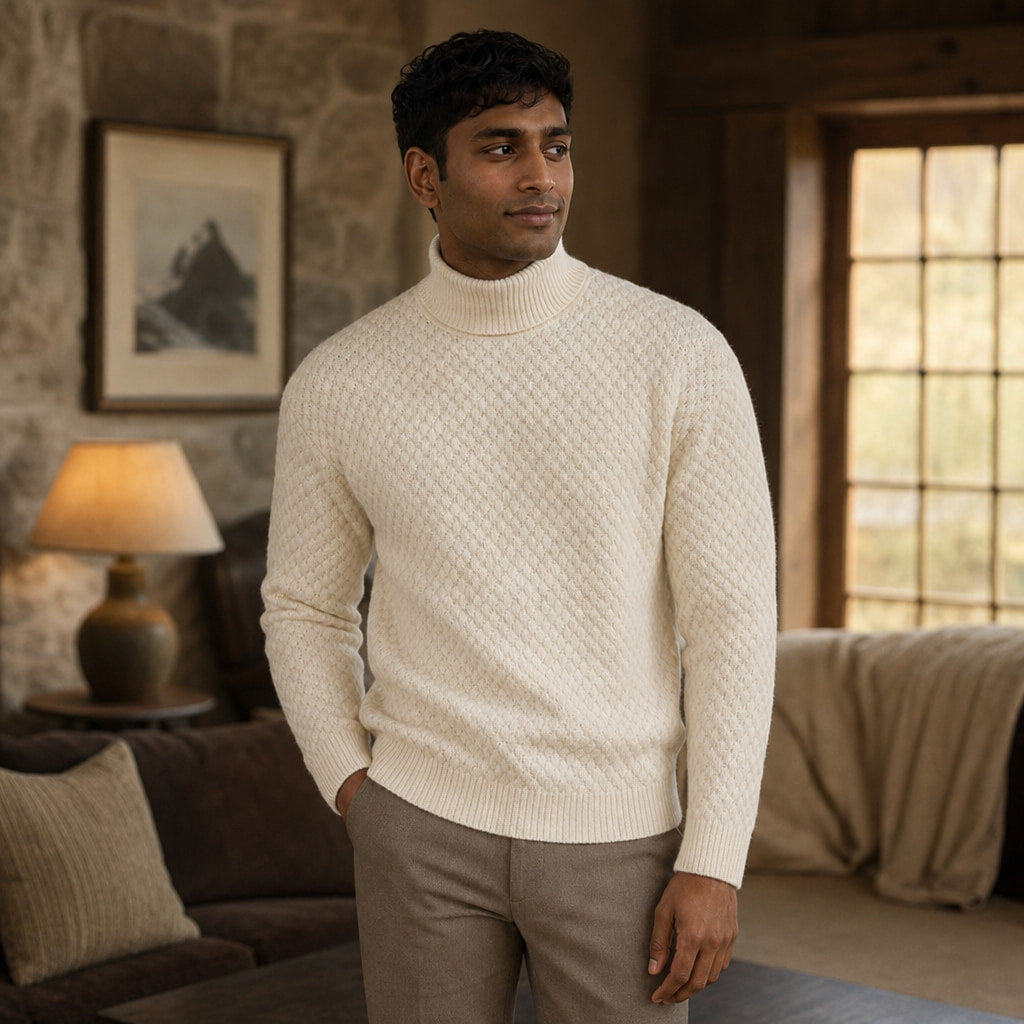 Turtleneck Sweater Slim Fit Beige – Styled Editorial Shot