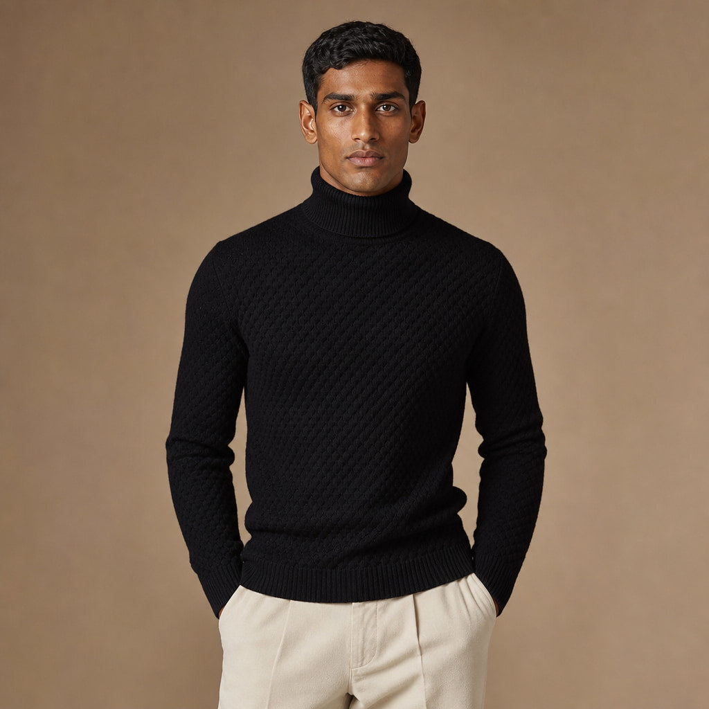Turtleneck Sweater Slim Fit in Black – Tomosino Premium Menswear