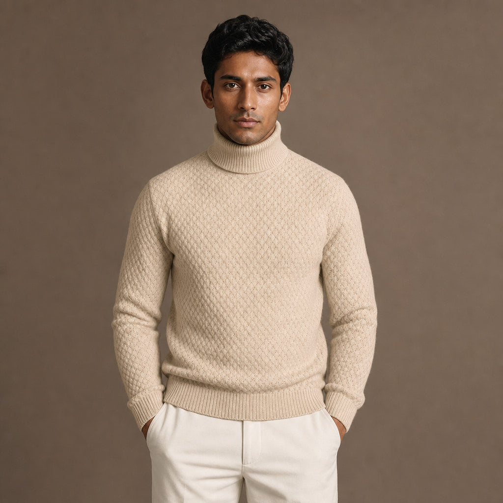 Turtleneck Sweater Slim Fit in Khaki – Tomosino Premium Menswear