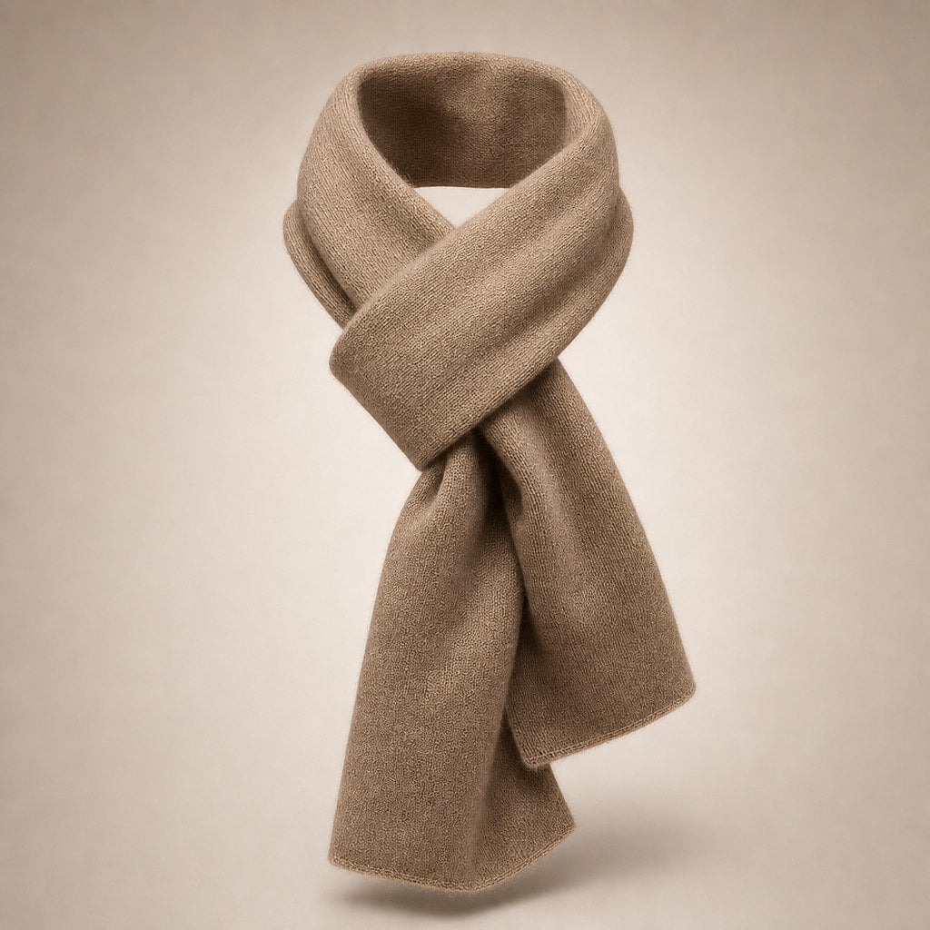 Cashmere Scarf Lightweight Knit Camel – Side Angle View