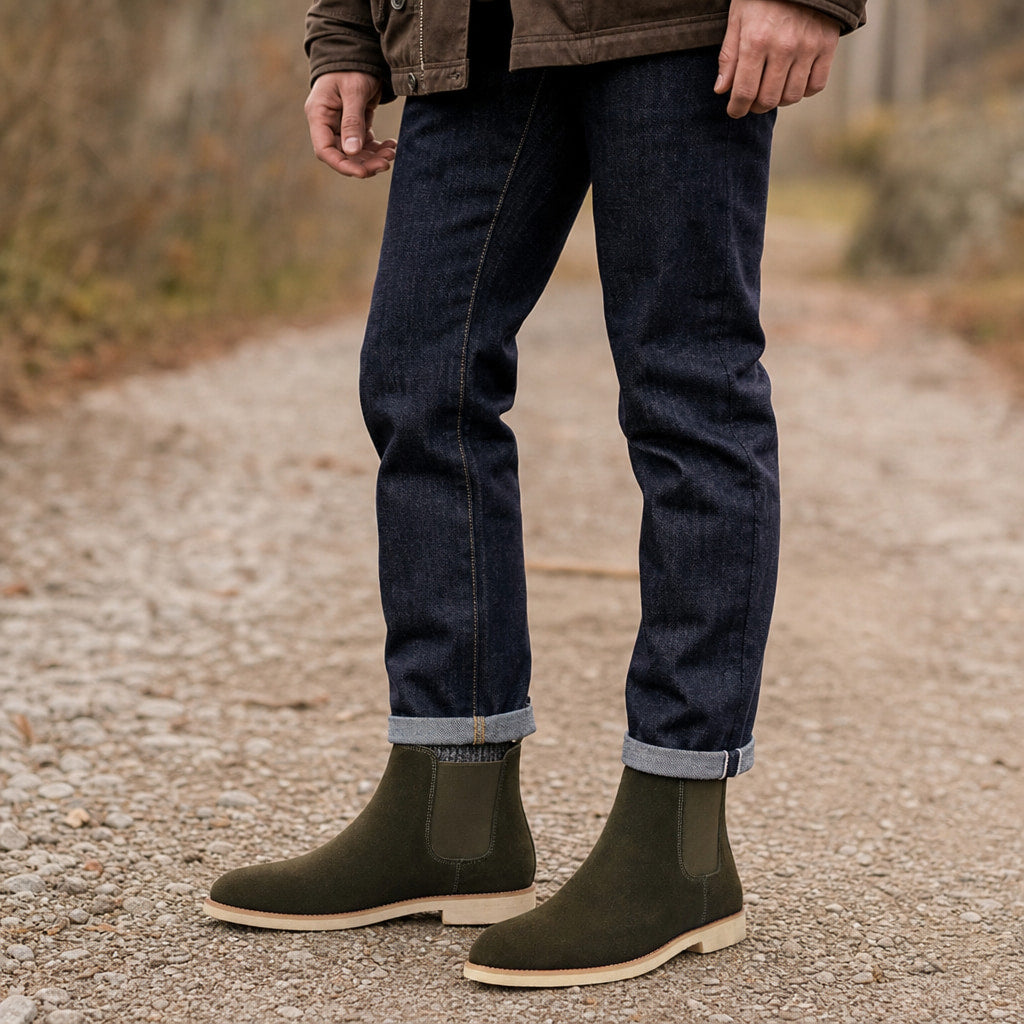 Chelsea Dealer Boots Suede Army Green – Product Photo