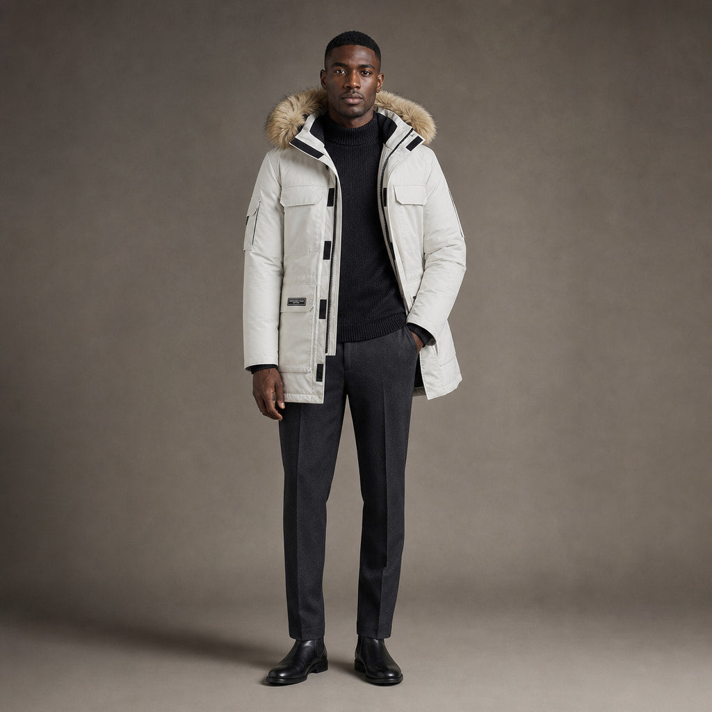 Parka Jacket Faux Fur Hood Thermal Lined White – Product Photo