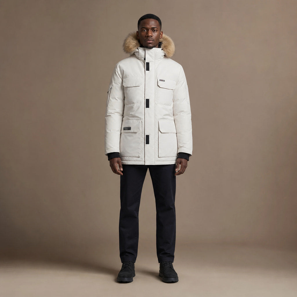 Parka Jacket Faux Fur Hood Thermal Lined in White – Tomosino Premium Menswear