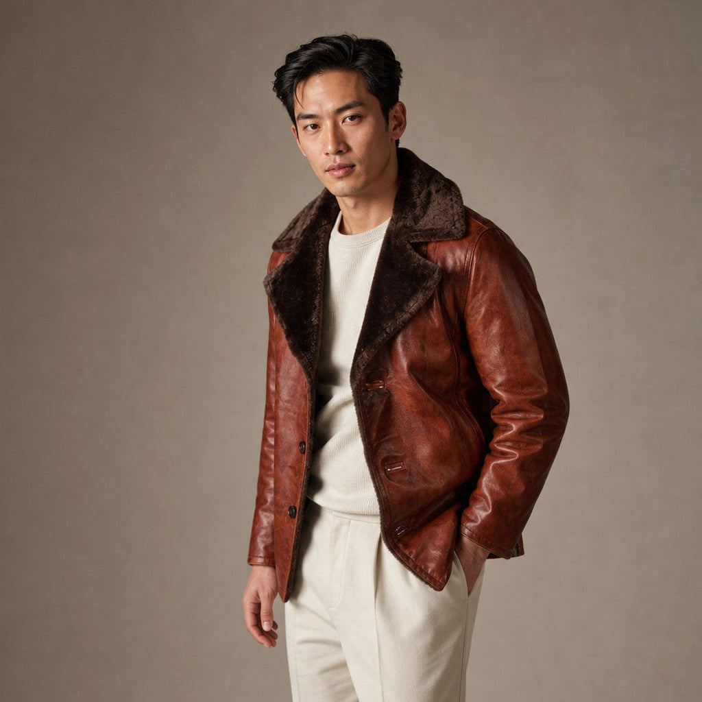 Marbeck | Shearling Duffle Coat Cinnamon Brown – Side Angle View