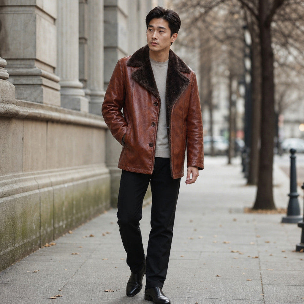 Marbeck | Shearling Duffle Coat Cinnamon Brown – Styled Editorial Shot