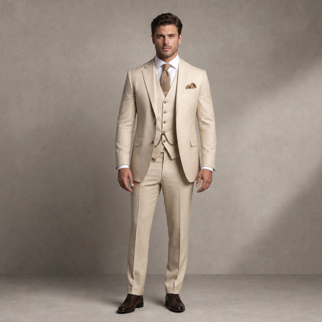 Marbury | Three Piece Suit Breathable Weave Beige – Product Photo