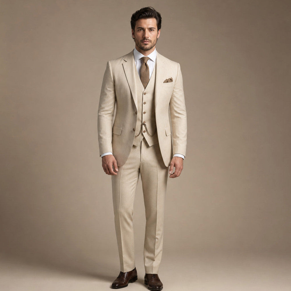 Marbury | Three Piece Suit Breathable Weave in Beige – Premium Editorial