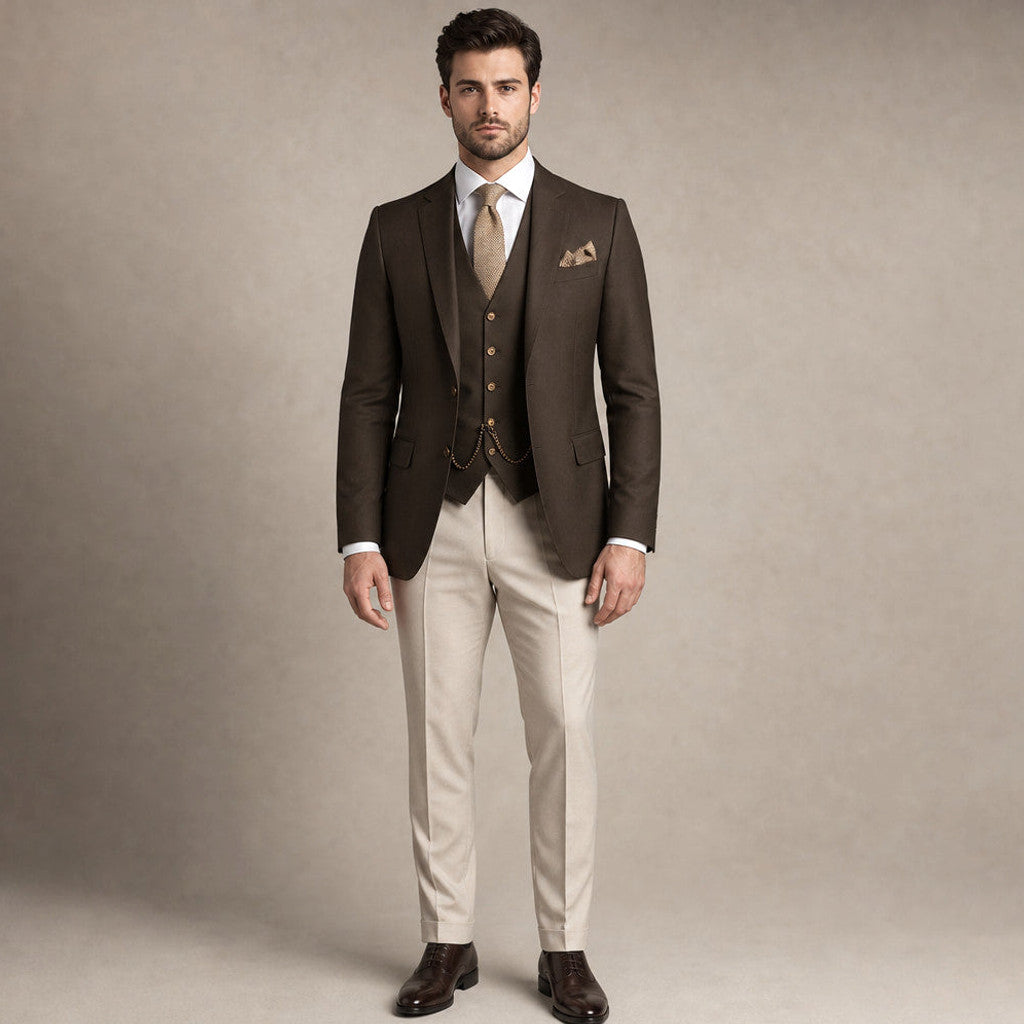 Marbury | Three Piece Suit Breathable Weave Dark Brown – Product Photo