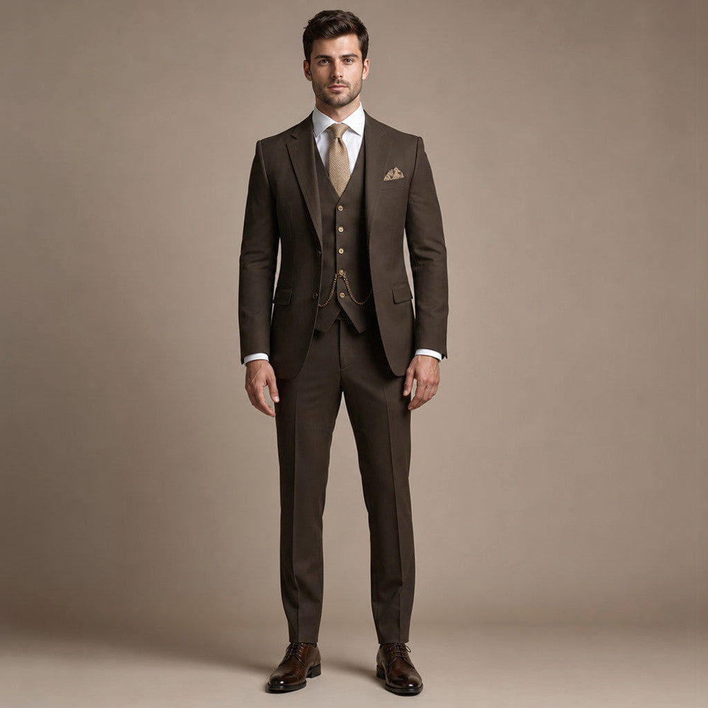 Marbury | Three Piece Suit Breathable Weave in Dark Brown – Premium Editorial