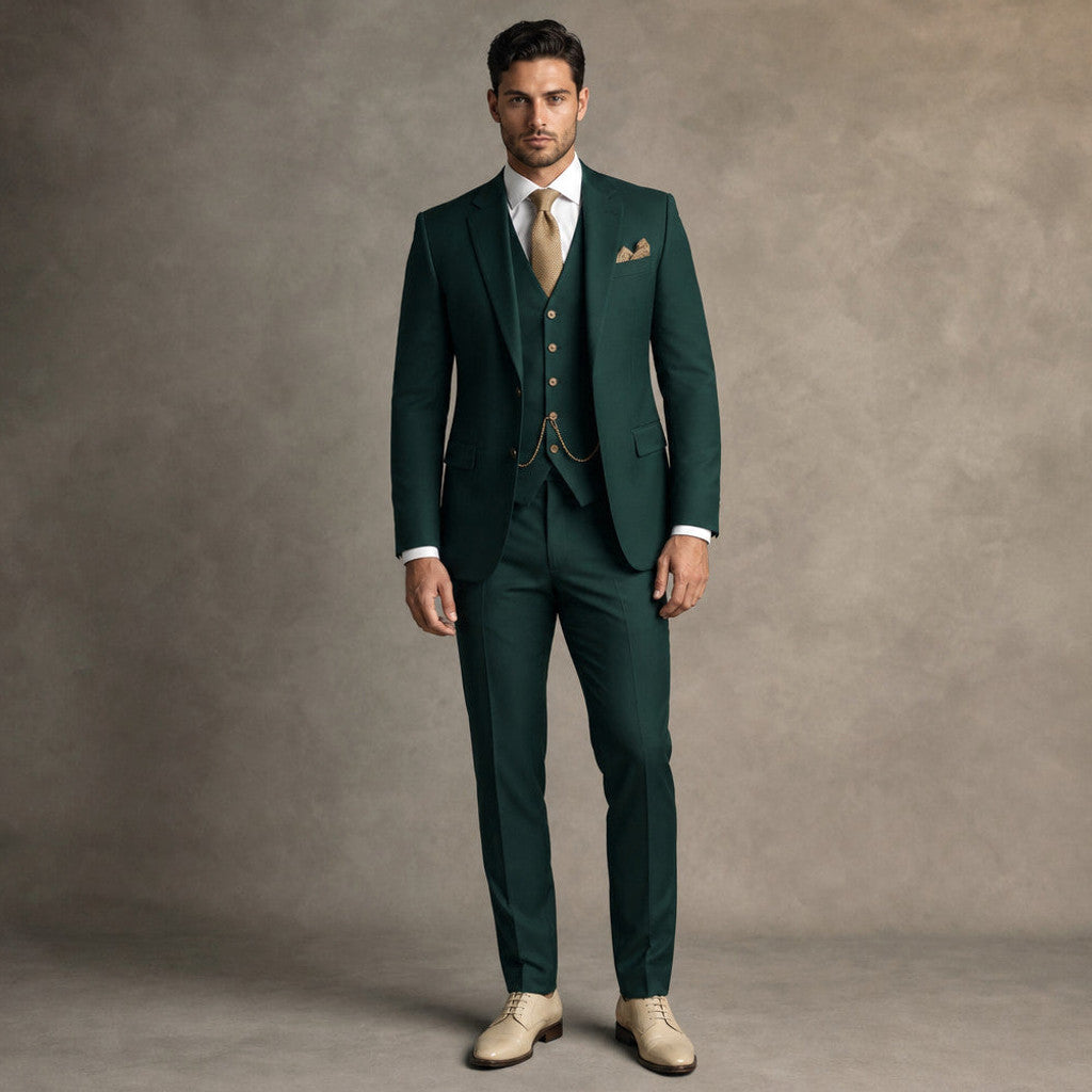 Marbury | Three Piece Suit Breathable Weave Dark Green – Product Photo