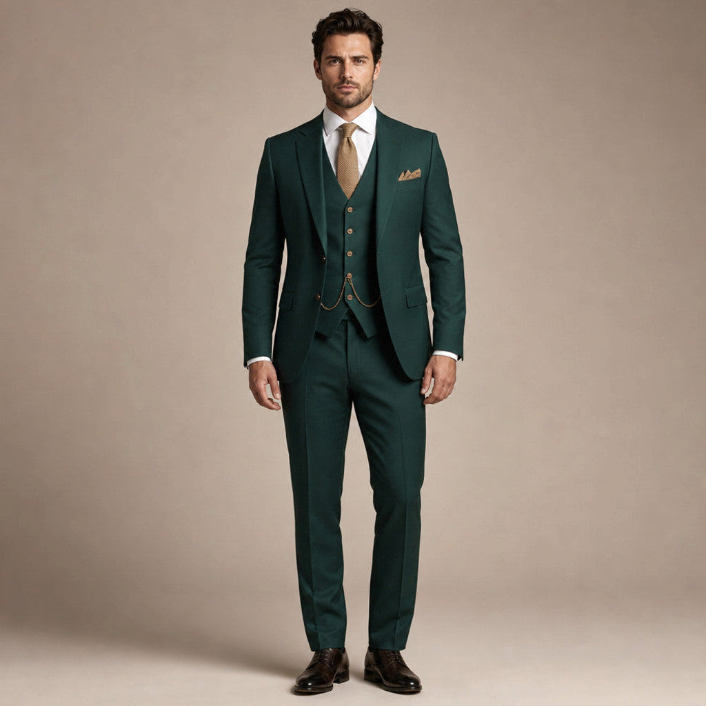 Marbury | Three Piece Suit Breathable Weave in Dark Green – Premium Editorial