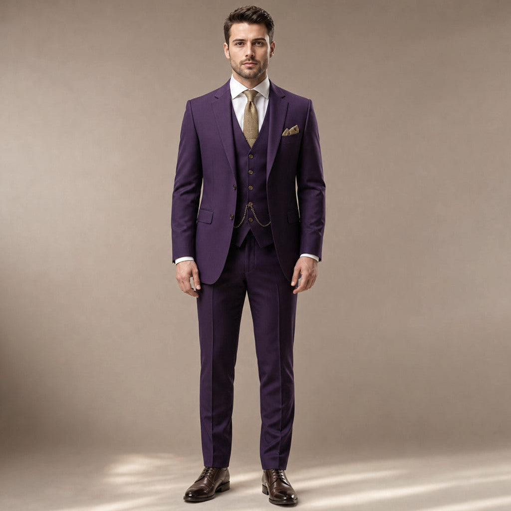 Marbury | Three Piece Suit Breathable Weave in Dark Purple – Premium Editorial