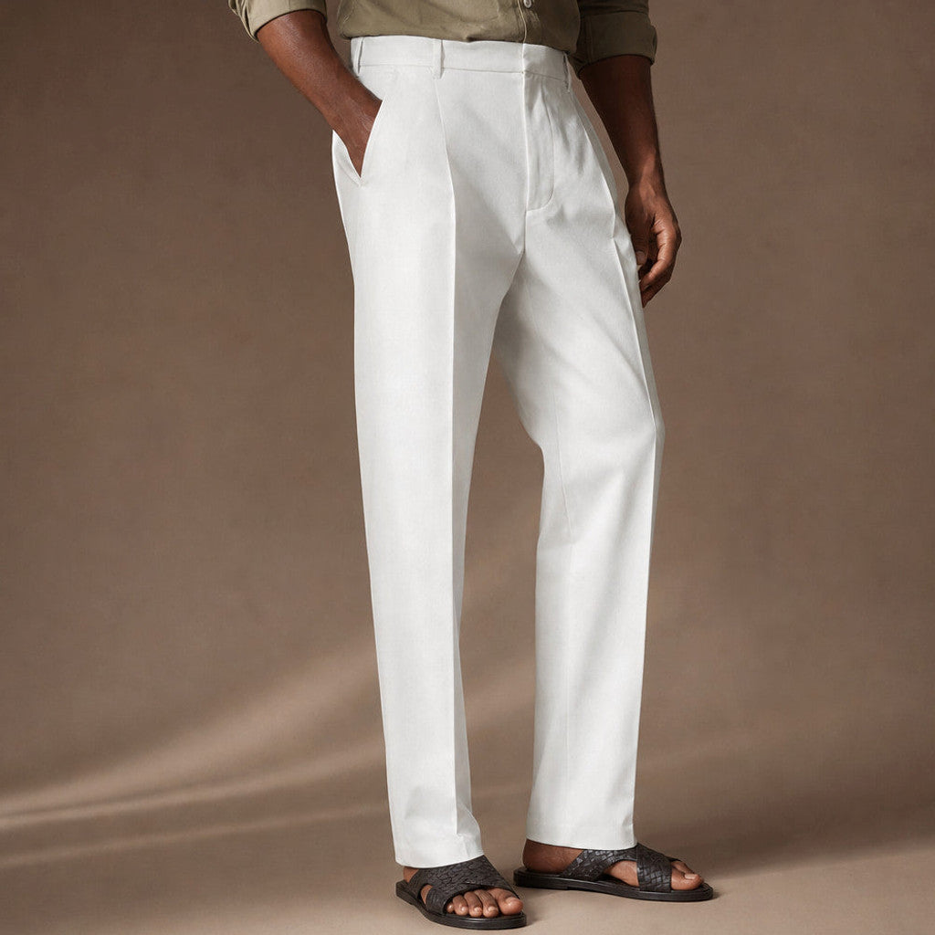 Marden | Pleated Front Trousers Regular Fit Ivory – Side Angle View