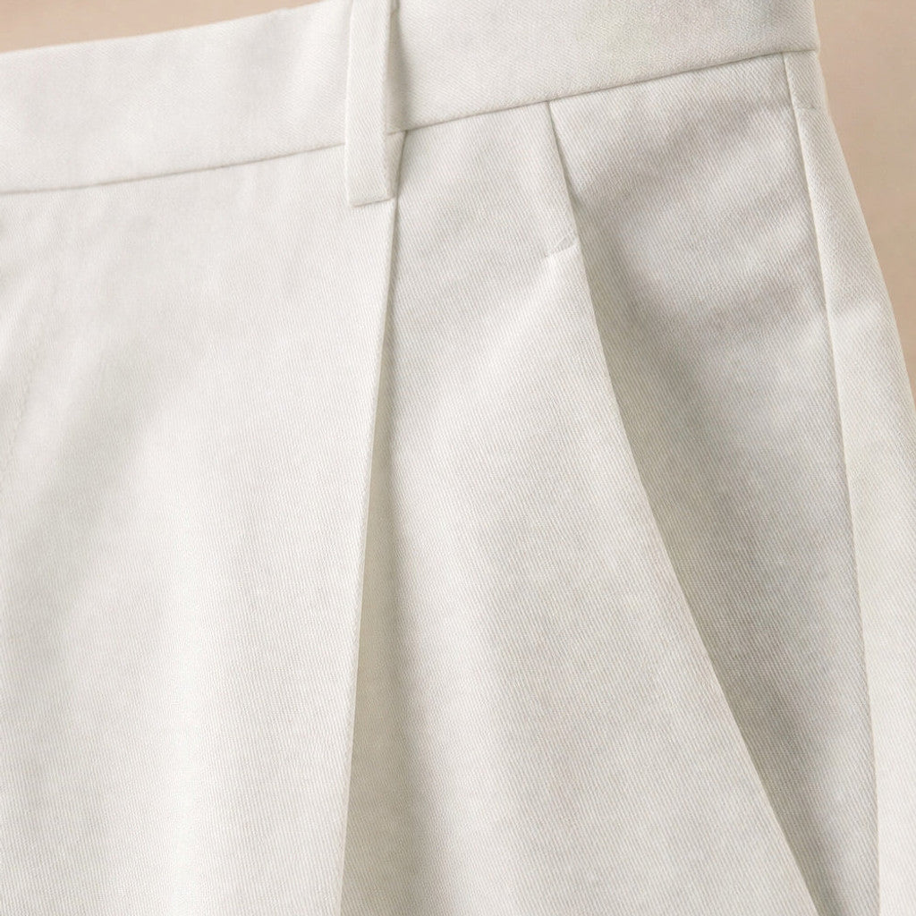 Marden | Pleated Front Trousers Regular Fit Ivory – Fabric and Detail Close-Up