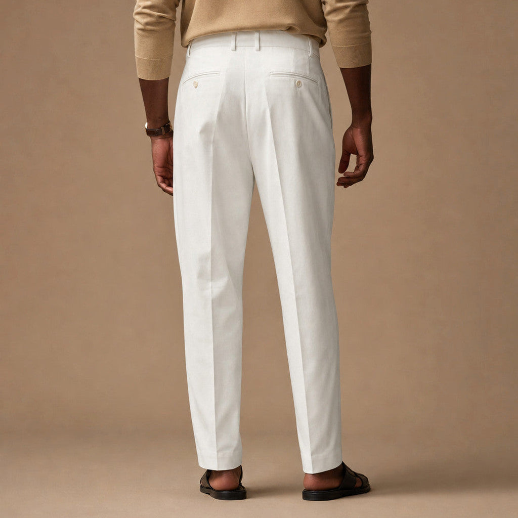 Marden | Pleated Front Trousers Regular Fit Ivory – Full Look