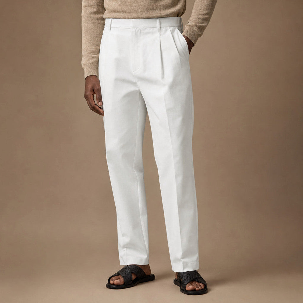 Marden | Pleated Front Trousers Regular Fit in Ivory – Premium Editorial