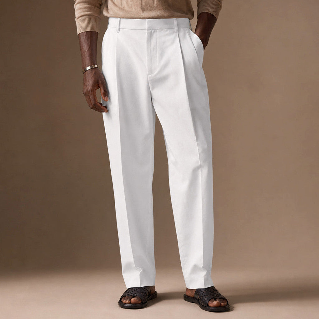 Marden | Pleated Front Trousers Regular Fit White – Product Photo