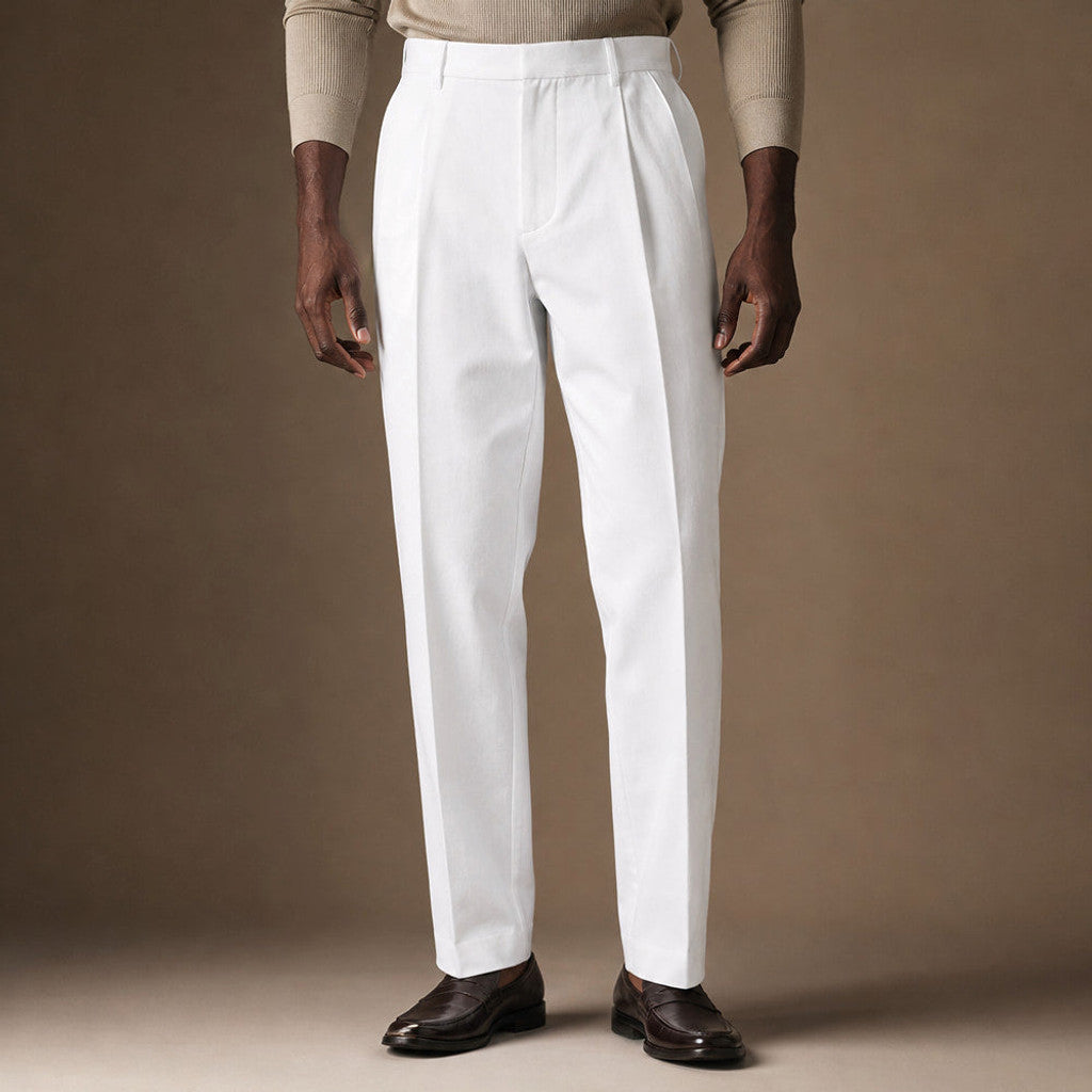 Marden | Pleated Front Trousers Regular Fit in White – Premium Editorial