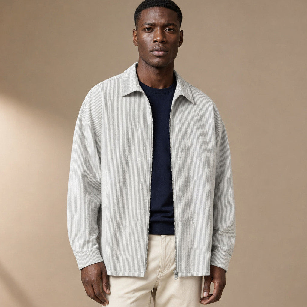 Marlowe | Zip Up Knit Top Striped in Light Gray – Premium Editorial