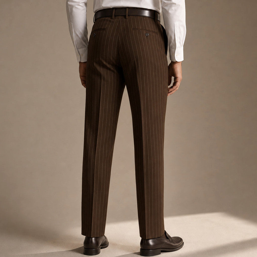 Marnsley | Dress Pants Textured Stripe Regular Fit Brown – Full Look