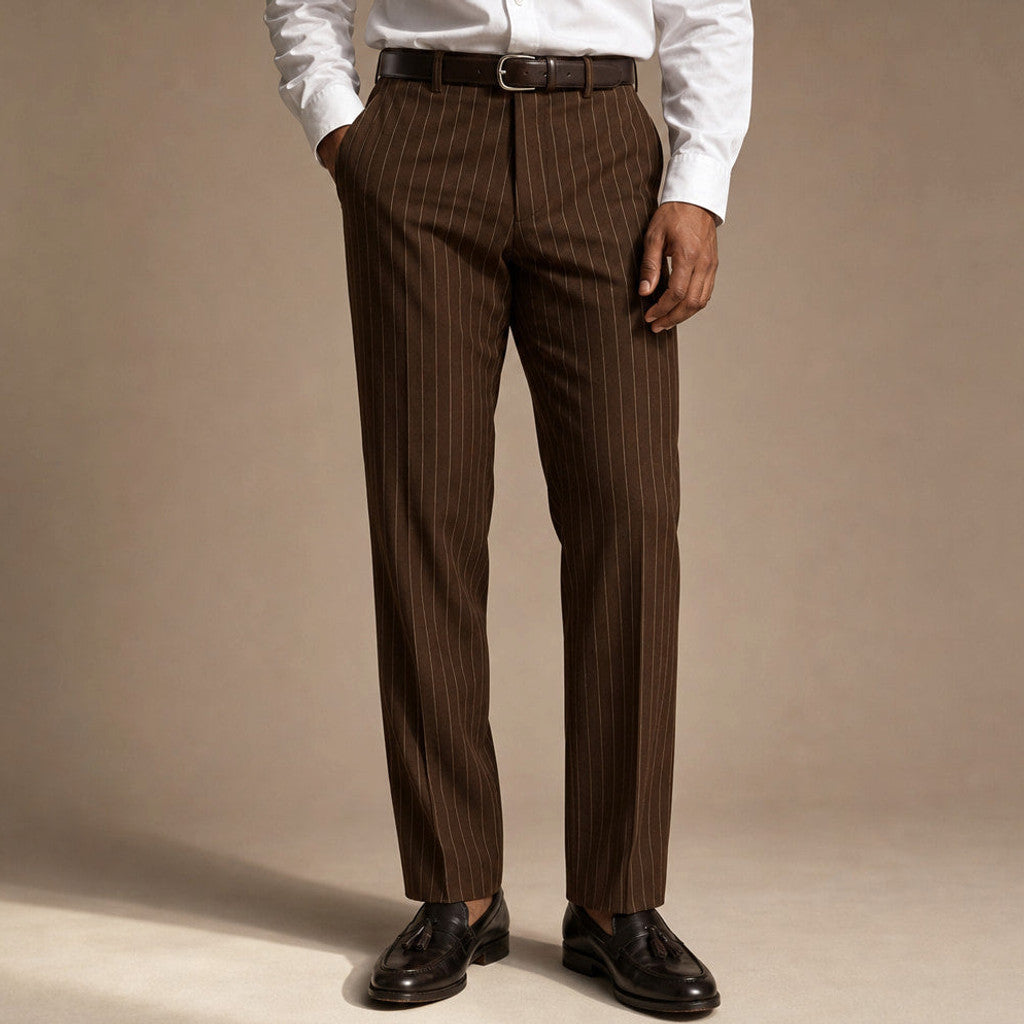 Marnsley | Dress Pants Textured Stripe Regular Fit in Brown – Premium Editorial