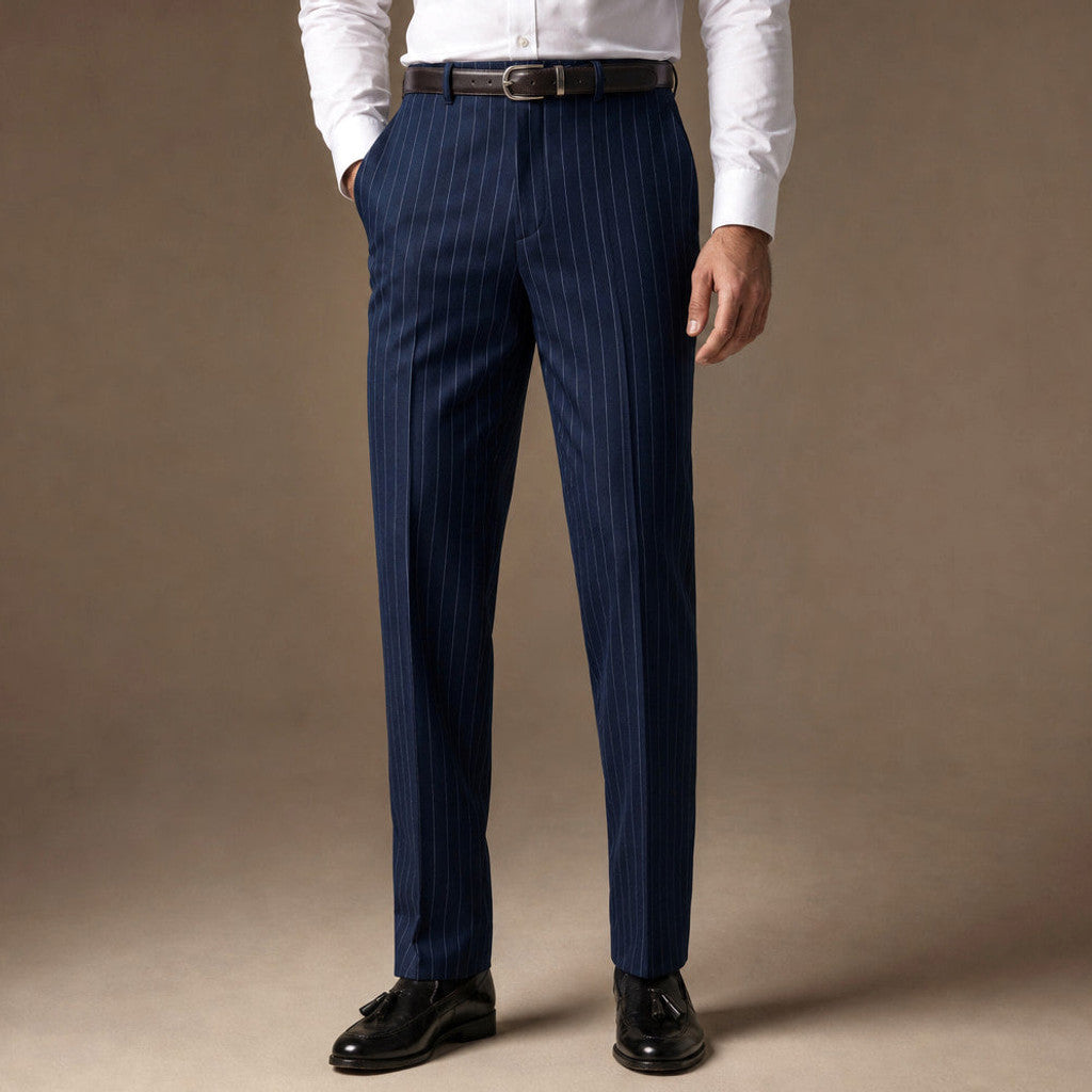 Marnsley | Dress Pants Textured Stripe Regular Fit in Navy – Premium Editorial