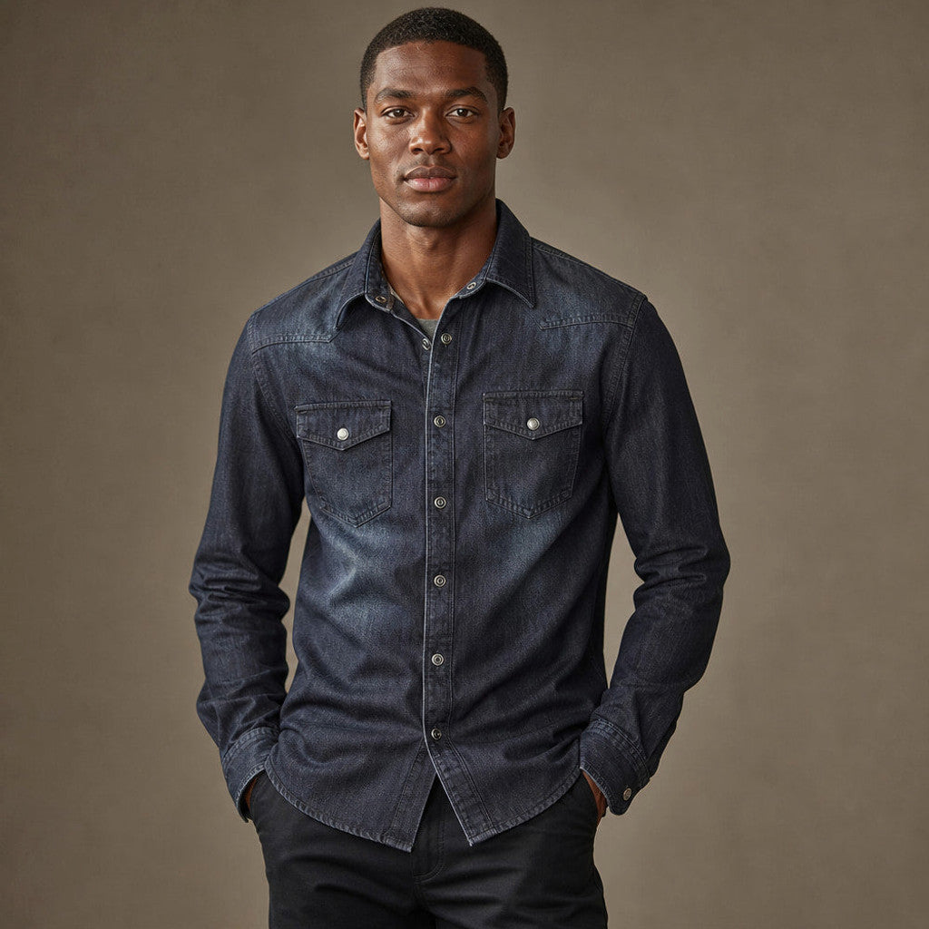 Marton | Denim Shirt Loose Fit Long Sleeve Dark Blue – Product Photo