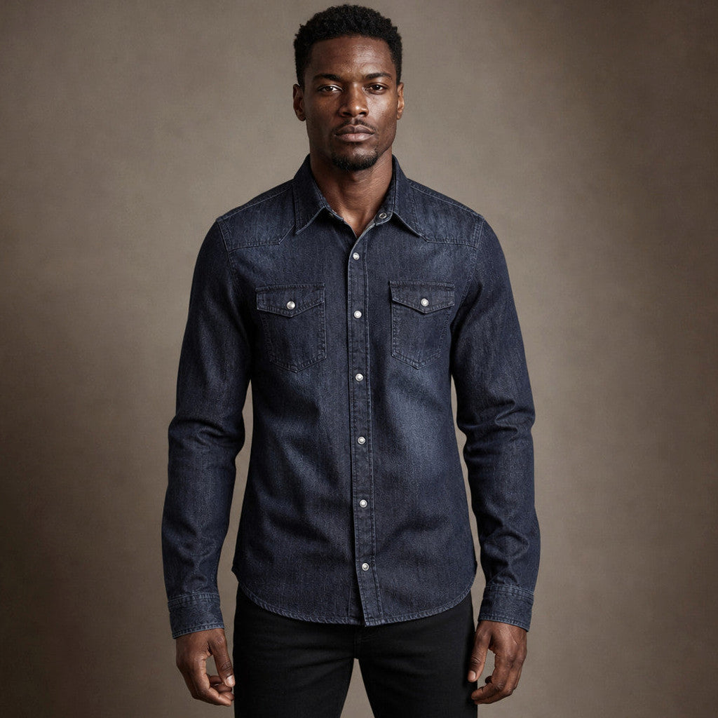 Marton | Denim Shirt Loose Fit Long Sleeve in Dark Blue – Premium Editorial