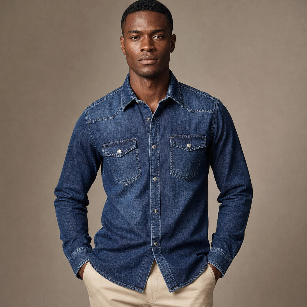 Marton | Denim Shirt Loose Fit Long Sleeve Denim Blue – Product Photo
