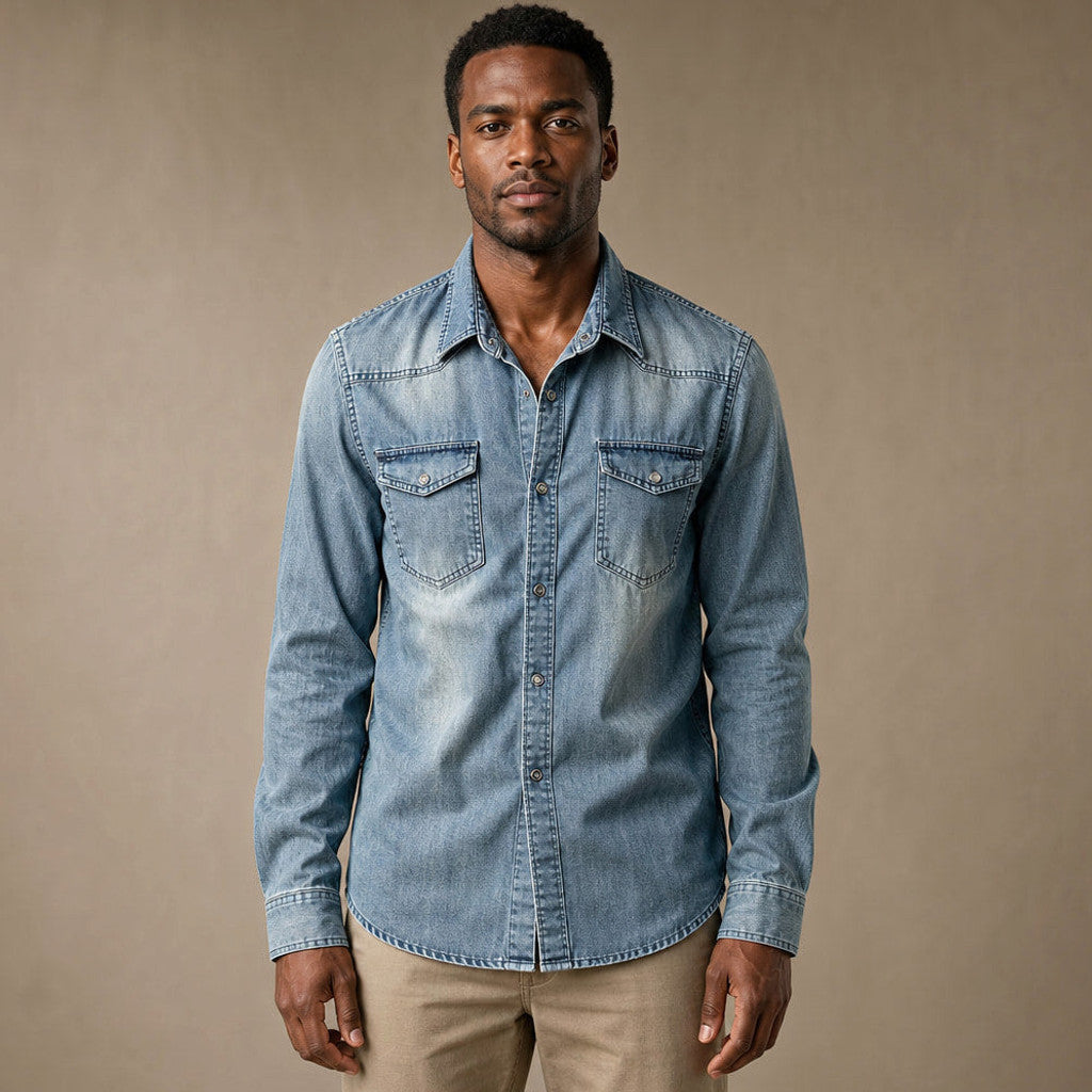 Marton | Denim Shirt Loose Fit Long Sleeve in Vintage Blue – Premium Editorial
