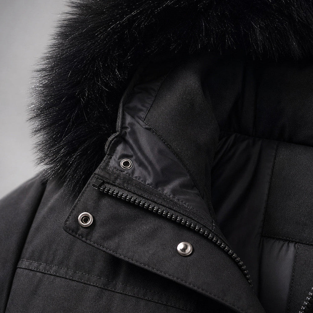 Maxfield | Packable Down Parka Detachable Hood Black – Fabric and Detail Close-Up
