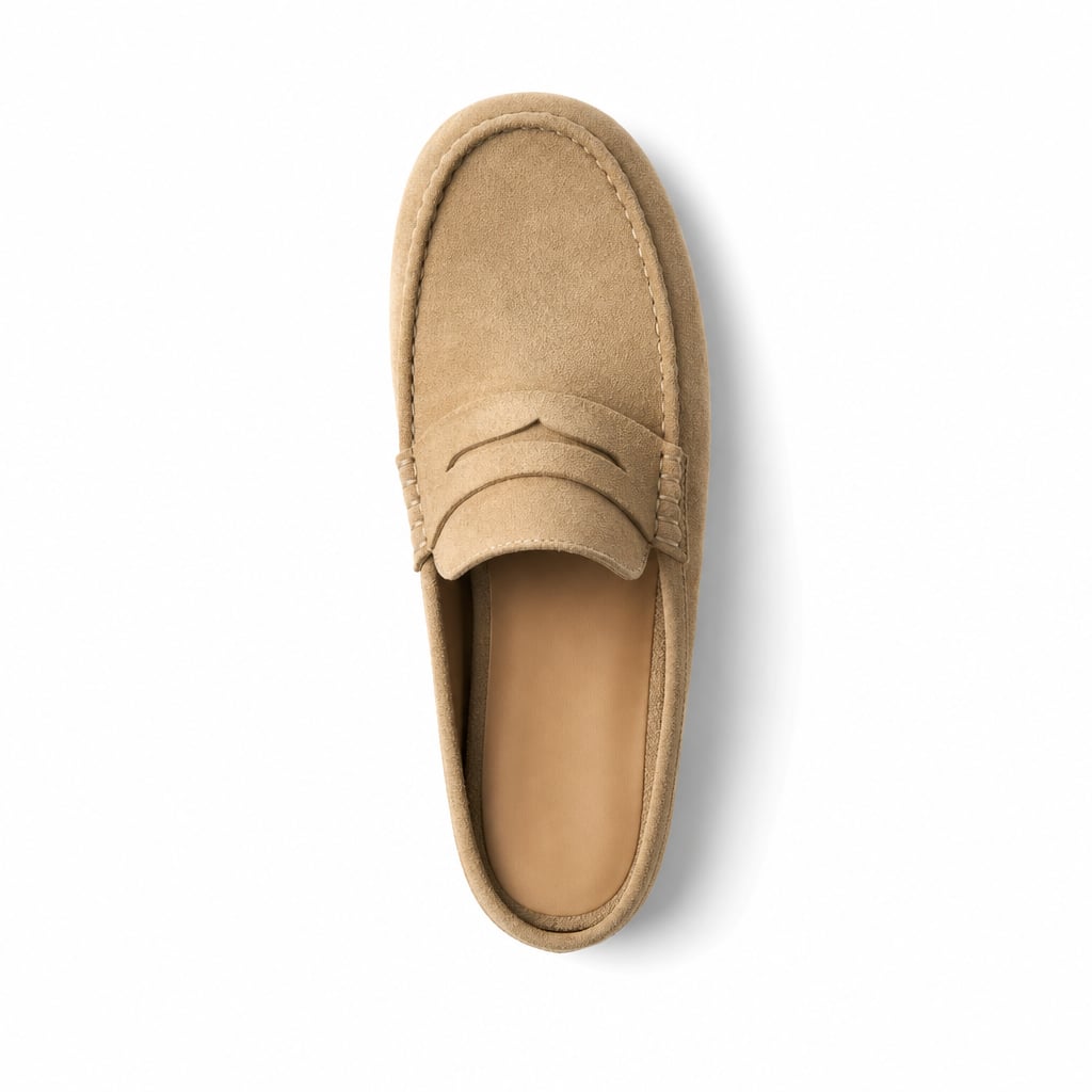 Men's Penny Mule Loafer Soft Touch Fabric Platform Sole Beige – Side Angle View