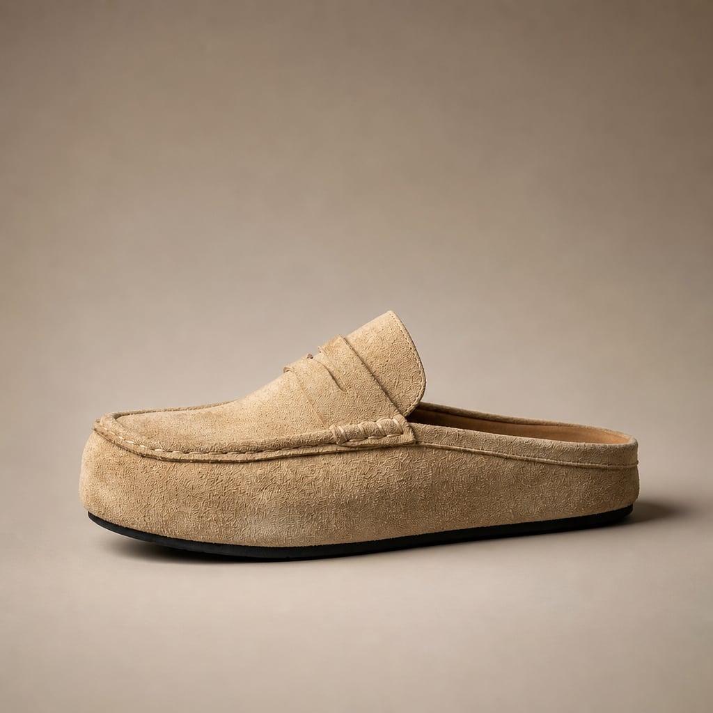 Men's Penny Mule Loafer Soft Touch Fabric Platform Sole in Beige – Tomosino Premium Menswear