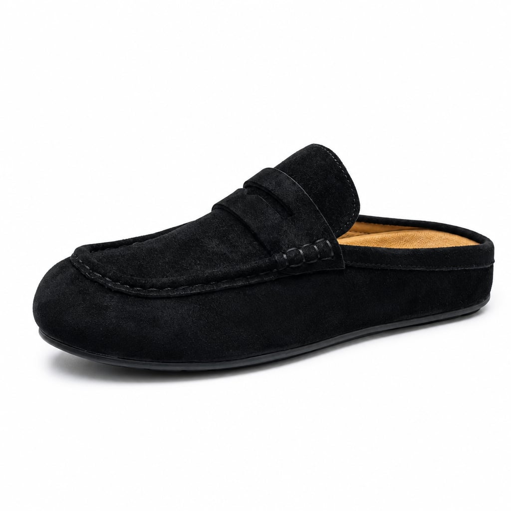 Men's Penny Mule Loafer Soft Touch Fabric Platform Sole Black – Product Photo