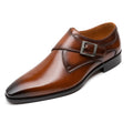 Men's Single Monk Strap Dress Shoe Almond Toe Buckle Detail Brown – Product Photo
