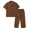 Men's Two-Piece Set Textured Stripe Shirt and Drawstring Trousers Brown – Product Photo