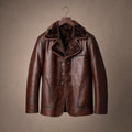 Mereton | Shearling Pea Coat Waxed Leather Dark Brown – Product Photo