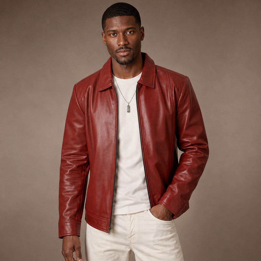 Merrow | Biker Jacket Snap Waist Brick Red – Product Photo